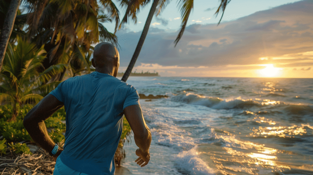CORREDOR NATIVO DE SAN ANDRES ISLAS, CORRIENDO A LA ORILLA DEL MAR